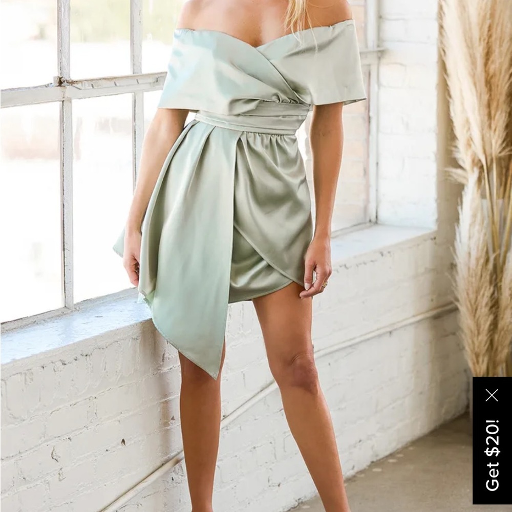 Lulus always celebrating off the shoulder sage dress